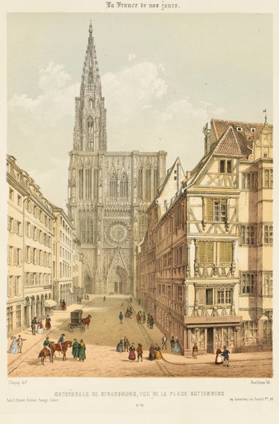 A Rue Mercière e a Frente Oeste da Catedral de Estrasburgo de Nicolas Marie Joseph (after) Chapuy
