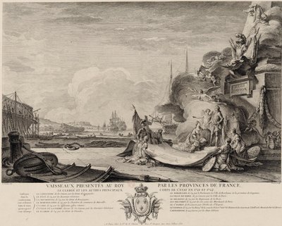 Gravura alegórica da dádiva de navios, cerca de 1762 de Nicolas Ozanne