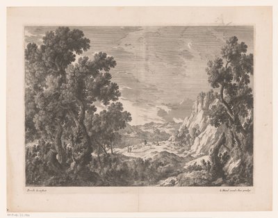 Paisagem de montanha com pessoas numa estrada de Nicolas Perelle