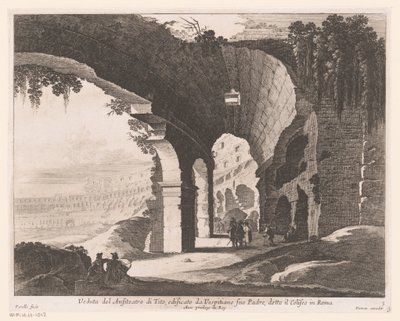 Vista do interior do Coliseu Veduta del Anfiteatro di Tito, edificato da Vespitiano (...) (título no objeto) de Nicolas Perelle