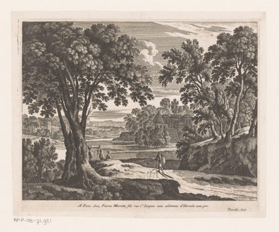 Paisagem com rio e caminhantes de Nicolas Perelle