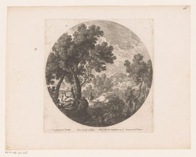 Paisagem com caminhantes e figura na besta de carga de Nicolas Perelle