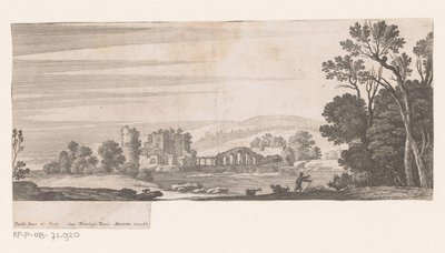 Paisagem fluvial com ponte com cinco arcos de Nicolas Perelle