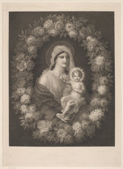 Maria com criança na coroa de flores de Nicolas Pinet