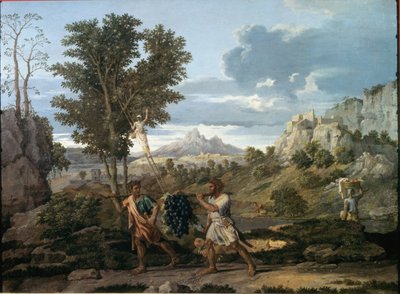 Outono ou o cacho de uvas trazido de volta da terra prometida - O retorno de Josue e Caleb com um enorme cacho de uvas da terra de Canaã de Nicolas Poussin