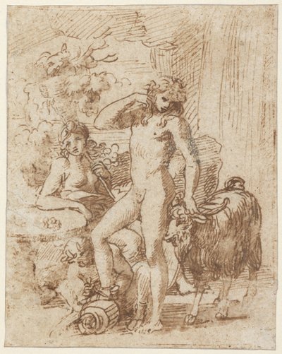 Bacchus e Erigone (caneta e tinta com papel lavado) de Nicolas Poussin