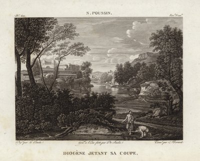 Diogene jogando sua taça de Nicolas Poussin