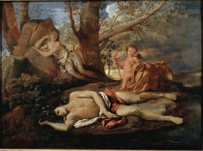 Ilustração de Echo e Narciso para a lenda que inspirou Ovide em “” Les Metamorphoses ”” Pintura de Nicolas Poussin de Nicolas Poussin
