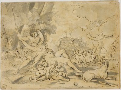 Figuras, carruagem e cachorro de Nicolas Poussin