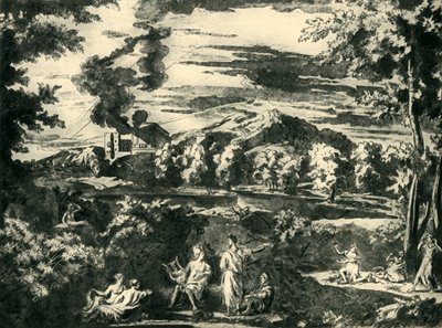 Paisagem com Orfeu e Eurídice, meados do século XVII, 1943. de Nicolas Poussin