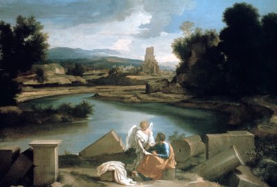 Paisagem com São Mateus e o anjo, c1645 de Nicolas Poussin