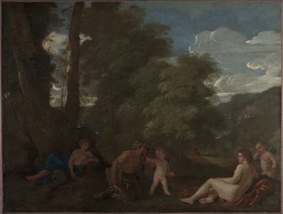 Ninfas e um Satyr Amor, c. 1625-1627. de Nicolas Poussin
