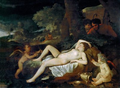 Descansando Vênus com cupido, ca 1624. de Nicolas Poussin
