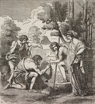 Shepherds of Arcadia, após pintura de Nicolas Poussin, ilustração do Teatro universale, Raccolta enciclopedica e scenografica, No 512, 4 de maio de Nicolas Poussin