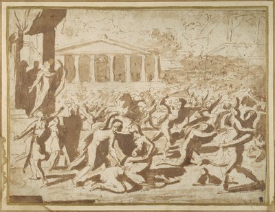 Estudo para o Sequestro das Mulheres Sabine, c.1633 (tinta e lavagem em papel) de Nicolas Poussin