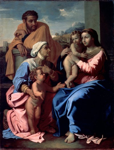 A Sagrada Família com João Batista e Santa Isabel, 1644-1655. de Nicolas Poussin