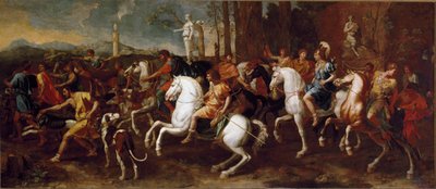 A caça de Meleagre. Heros da mitologia grega que são famosos durante a caça ao javali de Calydon. Pintura de Nicolas Poussin de Nicolas Poussin