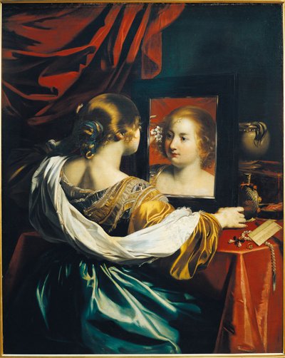 Vaidade, Mulher ao espelho (óleo sobre tela) de Nicolas Regnier
