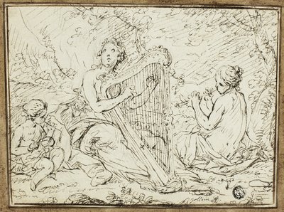 Ninfas a tocar instrumentos musicais de Nicolas Rene Jollain