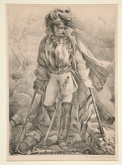 Cuirassier francês carregando uma bandeira de Nicolas Toussaint Charlet