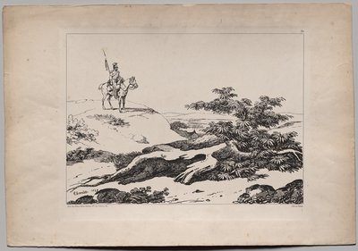 Soldado a cavalo na paisagem de Nicolas Toussaint Charlet