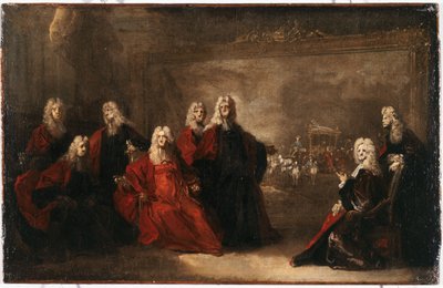 Esboço para os Vereadores que festejam a chegada da Infanta de Nicolas de (workshop) Largilliere