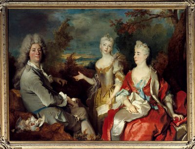 Retrato de família anteriormente conhecido como retrato do pintor, sua esposa e filha Pintura de Nicolas de Largilliere (1656-1746) Sun. 1,49 X 2,00 m de Nicolas de Largillière