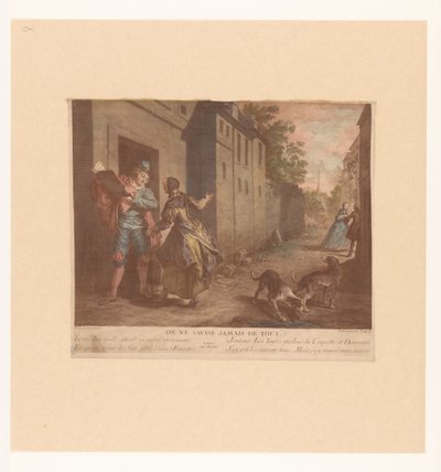 Straat Gezicht conheceu homem conheceu boek Ou nunca pense em tudo (título no objeto) Fabels van Jean de La Fontaine (título da série) Suite of New Prints for the Tales of La Fontaine (título da série) de Nicolas de Larmessin (III)