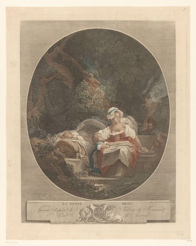 Mãe com filhos em uma paisagem La bonne mero (título no objeto) de Nicolas de Launay (goudsmid)