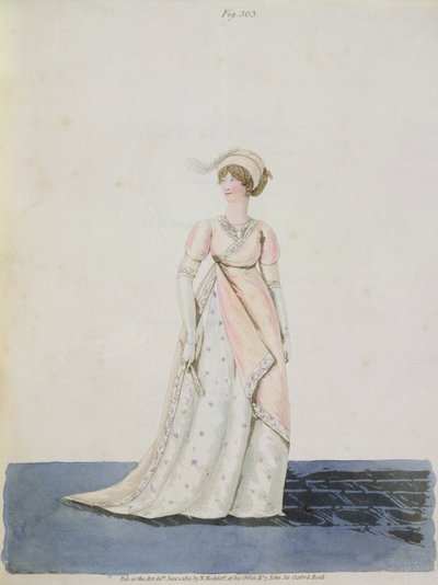 Vestido da tarde, fig. 303 da "Galeria da Moda" de Nikolaus Heideloff, Vol. II, junho de 1801 (aquatinta) de Nicolaus von Heideloff