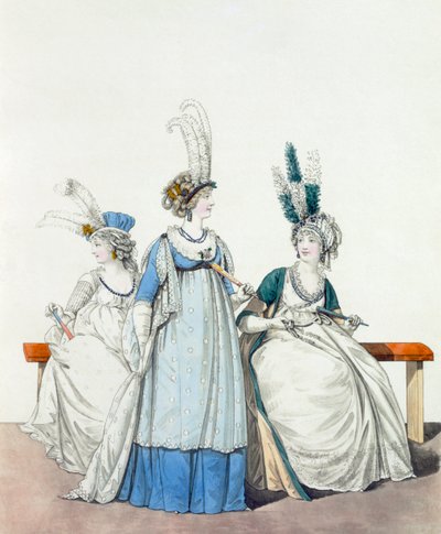 Vestidos de noite para a ópera e concertos, fig. 96, fig. 97 7 fig. 98 da "Galeria da Moda", 1797 de Nicolaus von Heideloff
