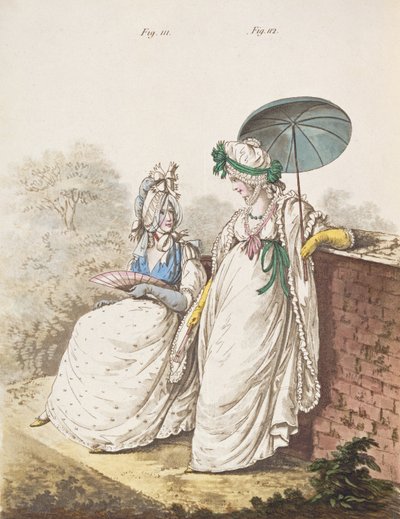 Vestidos de manhã, figos. 111 e 112 de Nikolaus Heideloff, "Galeria da Moda" Vol. II, setembro de 1796 (impresso) de Nicolaus von Heideloff