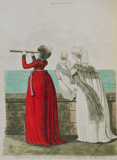 Vestidos de manhã, figos. 194, 195 e 196 da "Galeria da Moda" Vol II de Nikolaus Heideloff, outubro de 1798 (impressão) de Nicolaus von Heideloff
