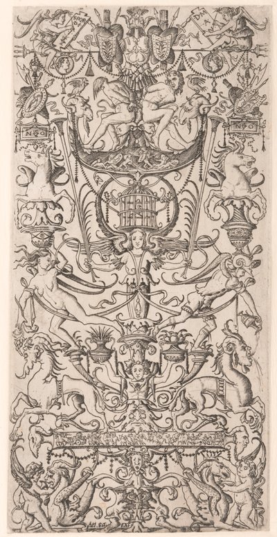 Painel Ornamental com Gaiola de Pássaro de Nicoletto da Modena