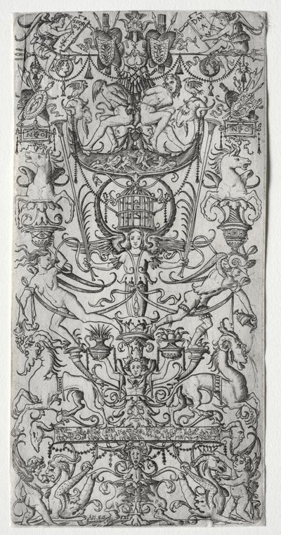 Painel Ornamental com Gaiola de Pássaro de Nicoletto da Modena
