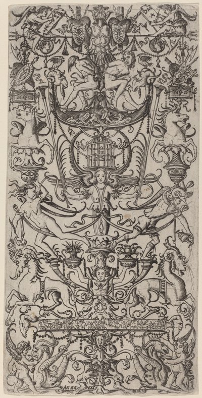 Painel de ornamento com uma gaiola de Nicoletto da Modena