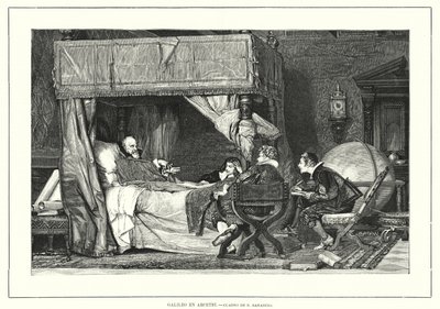 O astrônomo italiano Galileo Galilei em Arcetri, Itália, onde morreu em 1642 (Litho) de Nicolo (after) Barabino