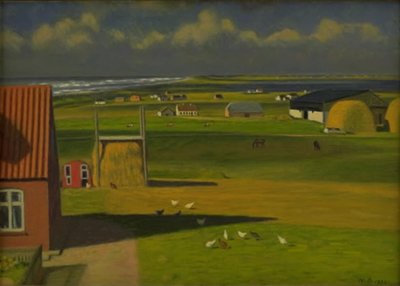 Uma paisagem com casas de fazenda no oeste da Jutlândia de Niels Jakob Jakobsen Bjerre