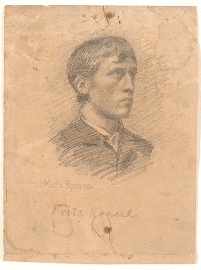 Retrato do pintor Frits Kraul (1862-1935) em 3/4 de perfil de Niels Jakob Jakobsen Bjerre