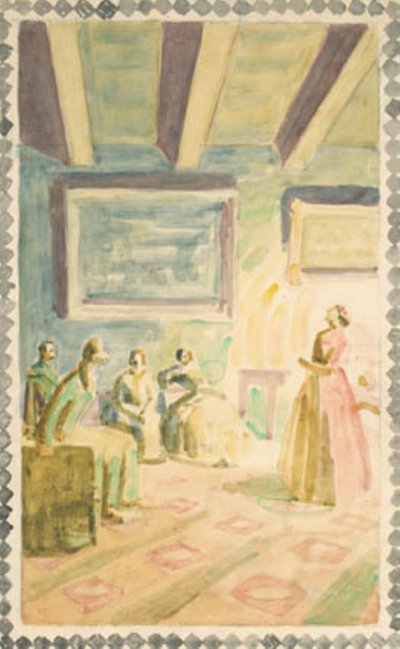 Jenny Lind canta em Weimar para a família do Grão-Duque e H.C. Andersen. Rascunho para decoração de afrescos em H.C. Andersen Memorial Hall em Odense de Niels Larsen Stevns