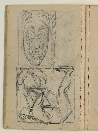 Esboço de uma máscara, provavelmente depois de uma editora. Projeto para a lápide de Poul S. Christiansen de Niels Larsen Stevns