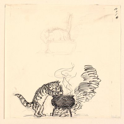 Ilustração para "O gato gordo" e sketch de Niels Skovgaard