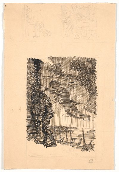 O troll Grendel espia pela janela em Hjorthal de Niels Skovgaard