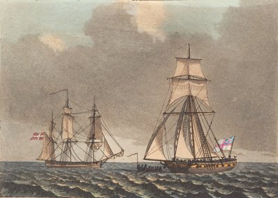 Um corsário inglês inspecionando um navio dinamarquês que explode em chamas de Niels Truslew