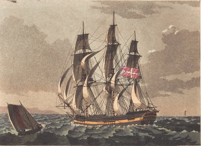 Um lootsbaad e um navio fragata dinamarquês para um borrão de Niels Truslew