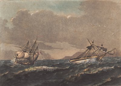 Um navio limpando a terra e um brigue, que, ancorado, naufragou em uma rocha cega de Niels Truslew