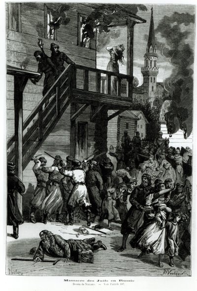 Matança dos judeus na Rússia, gravada por Gustave Voulquin (fl.1880-90) no Le Journal Illustre, junho de 1881 (foto bw) de Nielsen