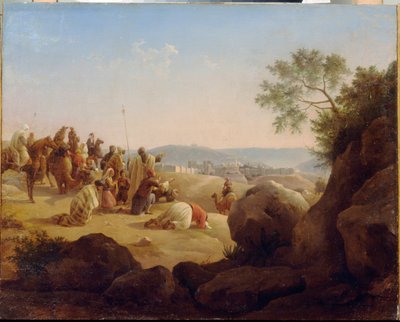 Peregrinos em frente de Jerusalém (Israel). Pintura de Nikanor Grigoryevich Tschernezoff (ou Chernetsov ou Cernecov ou Chernitsov ou Chernetsov de Nikanor Grigorievich Tschernezoff