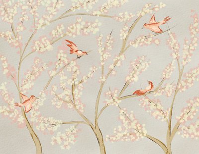 Pássaros cor-de-rosa e flores da primavera de Nikita Jariwala