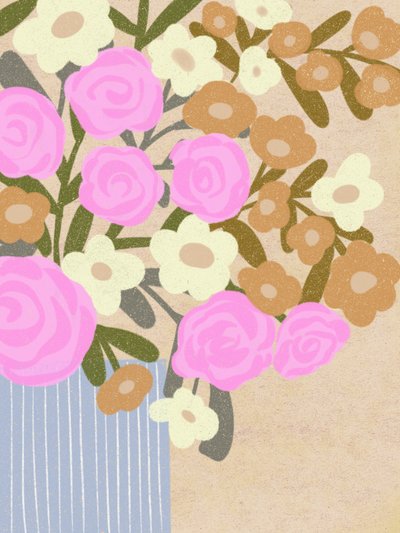 Flores cor-de-rosa num vaso azul de Nikita Jariwala